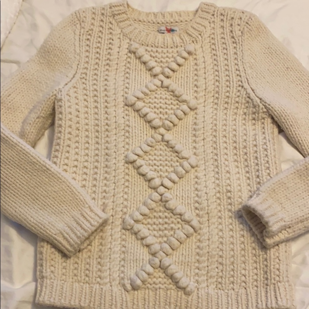 LL Bean Merino Wool cream cable knit sweater XS
